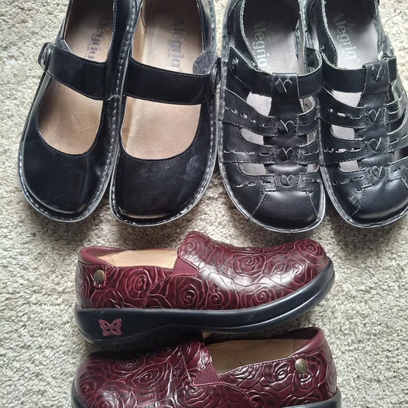 Alegria Black and Burgundy Shoe Trio Size 36 5.5-6 - Picture 1 of 9